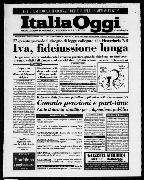 Italia oggi : quotidiano di economia finanza e politica